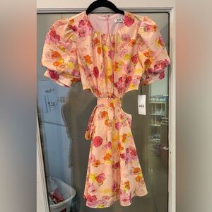 AMUR Cut-Out Floral Minidress with Puffsleeves Size: 0
